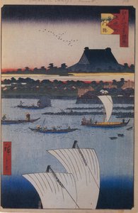 Teppozu and Tsukiji Monzeki Temple, One Hundred Famous Views of Edo by Utagawa Hiroshige