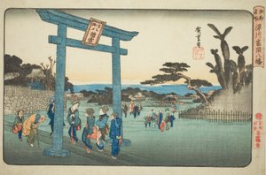 The Tomigaoka Hachiman Shrine at Fukagawa, from the series "Famous Places in Edo" by Utagawa Hiroshige
