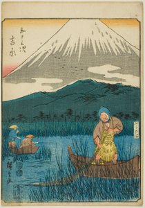 Yoshiwara, from the series "Fifty-three Stations [of the Tokaido] (Gojusan tsugi)," also known as the Figure Tokaido (Jinbutsu Tokaido) by Utagawa Hiroshige