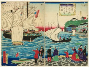 True View of the Foreign Buildings along the Waterfront Seen from the Yokohama Wharves by Utagawa Hiroshige III