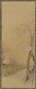 Landscape: flowering cherry trees along the banks of a stream, Edo period, 1615-1868 by Utagawa Hiroshige II