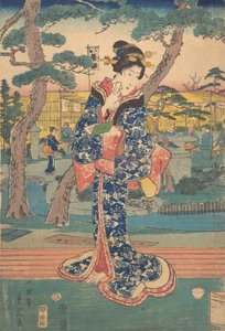 Young girl at tea house in Iriya by Utagawa Hiroshige II
