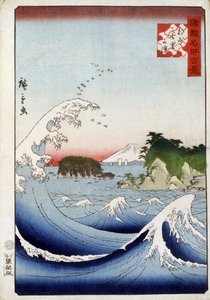 Mount Fuji behind the restless sea - Japanese print by Hiroshige by Utagawa II Hiroshige