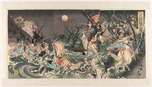 Extra Newspaper Report of October 26: Japanese Troops Attack Chinese Cavalry Near Hushan by Utagawa Kokunimasa
