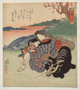 A Woman and Boy Resting Against an Ox