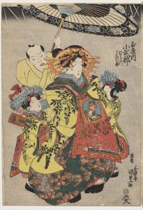 The Courtesans Hanamurasaki and Koshikibu of the Tamaya Promenading in the Rain by Utagawa Kunisada