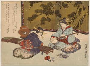 Two Courtesans Playing Musical Instruments by Utagawa Kunisada