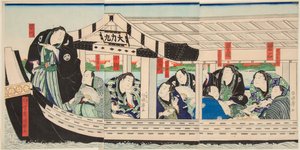 Sumo Wrestler Dairiki Maru on a Boat with Friends by Utagawa Kuniteru