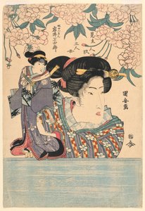 Pentaptych: Five Girls with Theater Puppets by Utagawa Kuniyasu