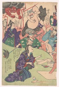 Kneeling Woman (series title: Otsu-e) by Utagawa Kuniyoshi (possibly)