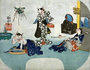 Anthropomorphic Cats Relaxing in Summer