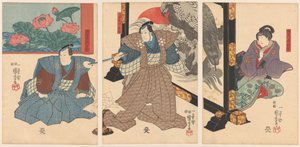 Three Actors by a Room Divider by Utagawa Kuniyoshi