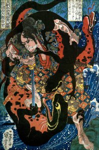 Iwanuma Kichirokurō Nobusato Series: One of the Eight Hundred Heroes of the Water Margin of Our Country (Honchō Suikoden gōketsu happyakunin no hitori), c.1836 by Utagawa Kuniyoshi