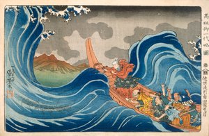 Nichiren Calming the Storm, c. 1830s by Utagawa Kuniyoshi