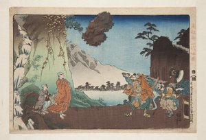 Nichiren and the Levitating Rock at Mount Komuro on the 28th Day of the Fifth Month of 1274 by Utagawa Kuniyoshi