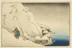 Nichiren in the Snow at Tsukahara on Sado Island by Utagawa Kuniyoshi