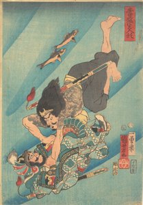 Tanmeijirō Genshōgo Fighting Under Water by Utagawa Kuniyoshi