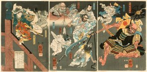 The Young Yoshitsune defeats Benkei at Gojo Bridge by Utagawa Kuniyoshi