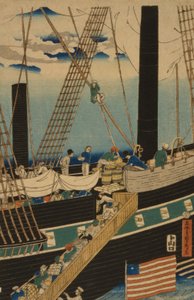 Western Traders Loading Cargo in Yokohama, 1861 by Utagawa Sadahide