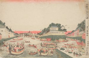 Cool Wind Under Eitai Bridge in Fukagawa / Perspective Picture of Fukagawa Eitai Enjoying the Cool Breeze by Utagawa Toyoharu
