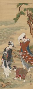 Two Women and a Girl on the Seashore by Utagawa Toyoharu