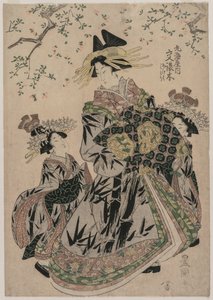 The Courtesan Katakoshigi of Maruebiya with Her Kamuro Ageha and Midori by Utagawa Toyokuni