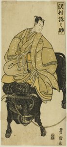 Actor Sawamura Gennosuke Riding on Ox as Sugawara no Michizane by Utagawa Toyokuni I