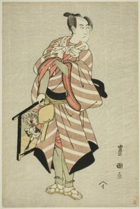 The actor Sawamura Sojuro III as the packhorse-man Muchizo in the play "Miyamairi Musubi no Kamigaki," performed at the Kiri Theater in the eleventh month, 1797 by Utagawa Toyokuni I