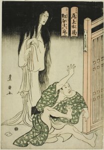 The actors Onoe Matsusuke I as the ghost of the wet-nurse Iohata and Matsumoto Kojiro as Mokuemon, in the play "Tokubei of India: Tales of Strange Lands"