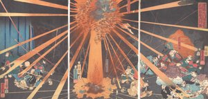The Ghost of Akugenta Taking Revenge on Nanba at the Nunobiki Waterfall by Utagawa Yoshifusa