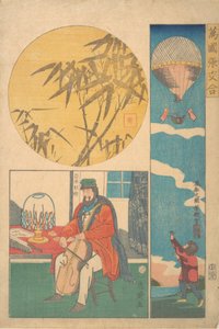 American Balloon, American Playing Cello, Bamboo by Utagawa Yoshiiku