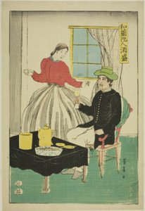 Dutch Couple Drinking Wine by Utagawa Yoshikazu