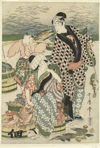 View of the Fish Market on the Beach at Shiba by Utamaro (II) , Kitagawa