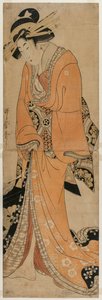 Geisha Standing Beside a Shamisen Case by Utamaro II