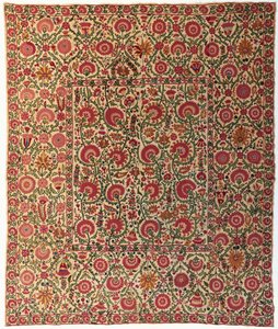 A susani embroidered in couched silks by Uzbek School