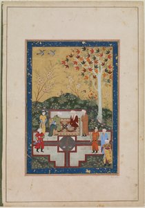 Album folio; An Old Woman and Two Sages, Bukhara, Uzbekistan, Timurid period, 1510-40