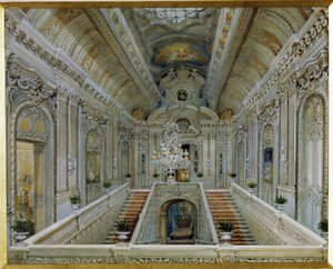 The Main Staircase in the Yusupov Palace in St Petersburg by Vasili Semenovich Sadovnikov