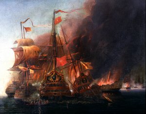 Battle between the Ottoman fleets and the Venetian fleets off Famagusta during the siege of Cyprus in 1570