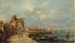 Caprice, with ruined arch and seaport