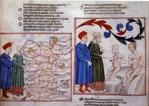 Dante and Virgil in Conversation with Grifolino of Arezzo and Capocchio of Siena, 14th century