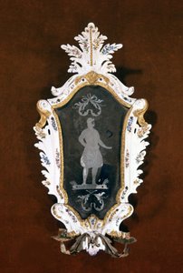 Venetian Wall Chandelier in Ceramic and Murano Mirror. 18th Century. Venice, Ca