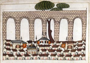 View of Constantinople and its aqueduct. Miniature from 