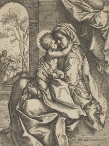 The Virgin Seated with the Christ Child on Her Lap Embracing Her, Joseph Seen Through by Ventura Salimbeni