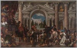 Queen of Sheba offers gifts to Solomon