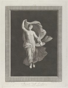 A partly nude bacchante holding a disk in her left hand and raising her garments, ca. 1795-1820