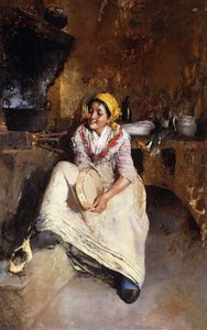 A Young Girl with a Tambourine