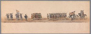 Historical Procession at the Bicentennial of Utrecht University, 1836 (plate 4) (title on object: Procession of the Dutch Army to Ostend, July 3, 1600, the Day After the Victory at Nieuwpoort; According to the Costumed Representation, Given by the Students by Victor Adam