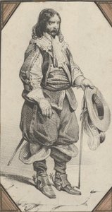 Man Holding a Cane and a Hat