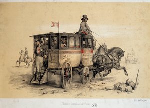 Paris omnibus car - Lithography by Adam, ca. 1840 by Victor Adam