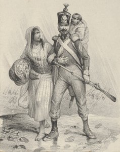 Soldier with a Woman on His Arm and a Child on His Back by Victor Adam